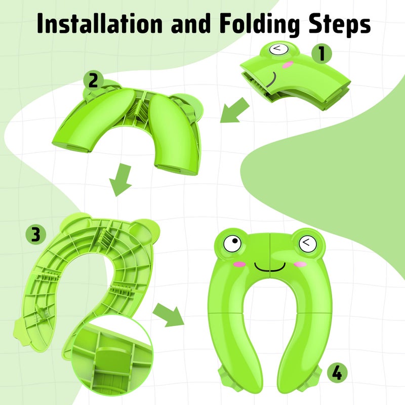 Maliton Portable Potty Seat for Toddler Travel - Foldable Non-Slip Potty Training Toilet Seat Cover for Boys Girls, Baby Kids with Drawstring Bag (Green Frog) - Image 4